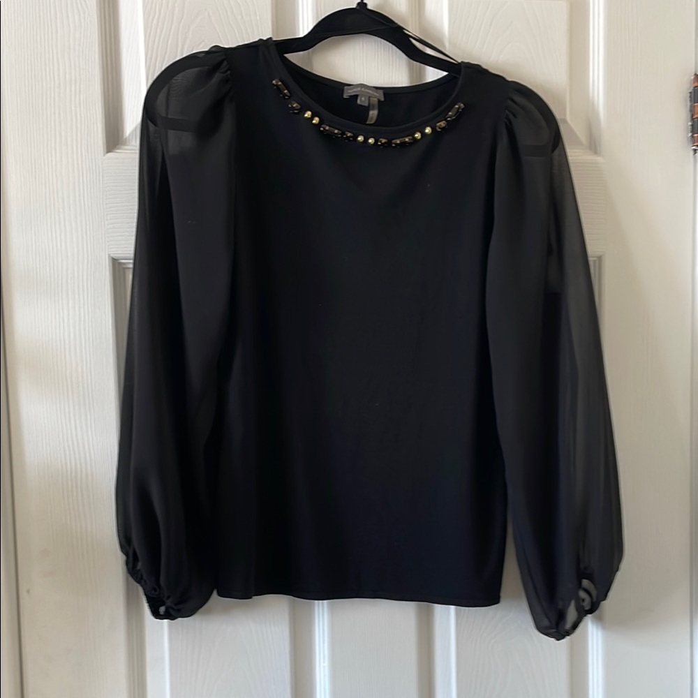Vince Camuto jewel neck sheer sleeve blouse